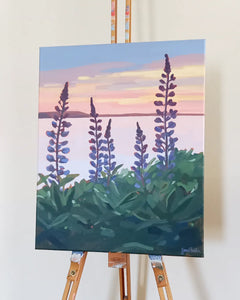 "Lupine Sunset" original acrylic painting on canvas