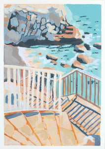 "Beach Steps" original mixed media painting on paper