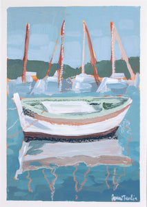"Fishing Boat" original mixed media painting on paper