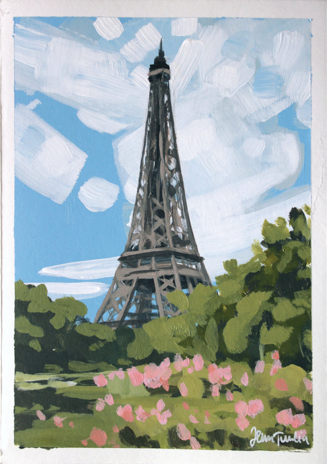 Paris landscape Tour Eiffel original acrylic painting on paper