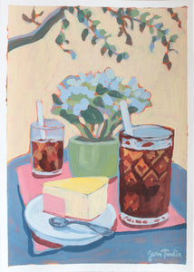 "Ice Tea and Cake" 30x21cm original acrylic painting on paper