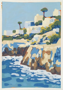 "Riviera Coast" original mixed media painting on paper