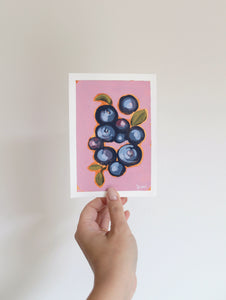 "Pink Blueberries" 15x10,5cm original acrylic painting on paper