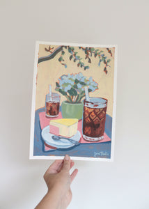 "Ice Tea and Cake" 30x21cm original acrylic painting on paper
