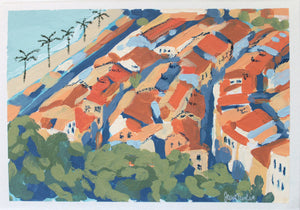 "Old Town Rooftops" 21x15cm original mixed media painting on paper