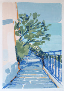 "Blue Pathway" 21x15cm original mixed media painting on paper