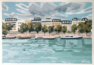 "Bateaux de Seine" 21x30cm original acrylic painting on paper